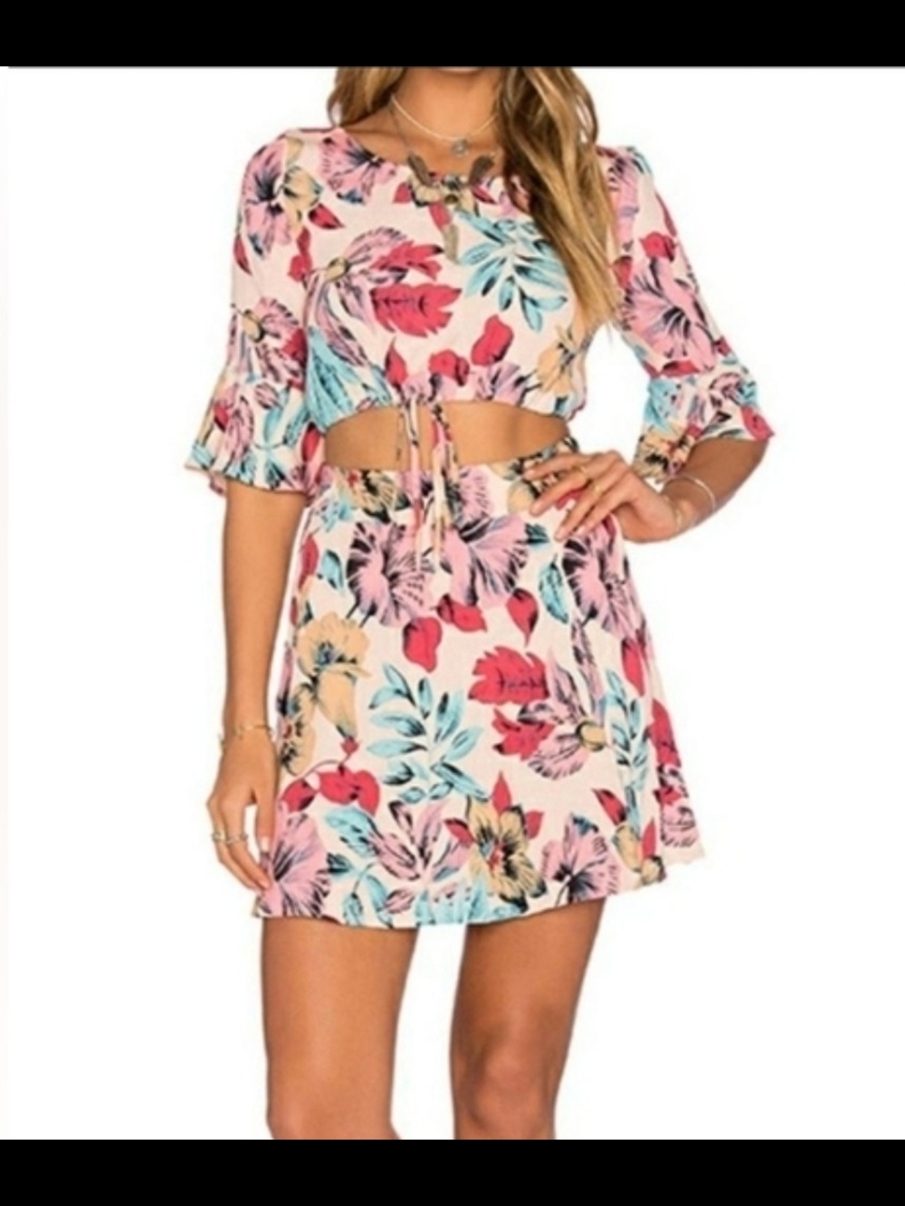 ๐๐ For Love And Lemons Floral Pink Tie-Front Mini Skirt And Top S So Cute! - Picture 2 of 10